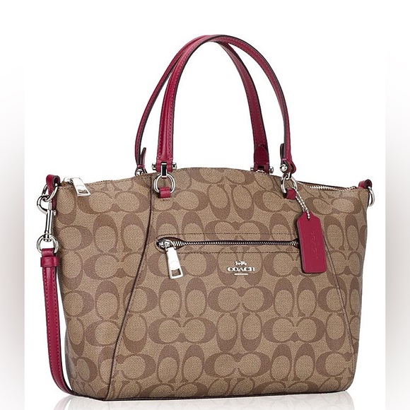 Coach Handbags - EUC Coach Prairie Satchel In Signature Canvas Khaki Dark Fuchsia